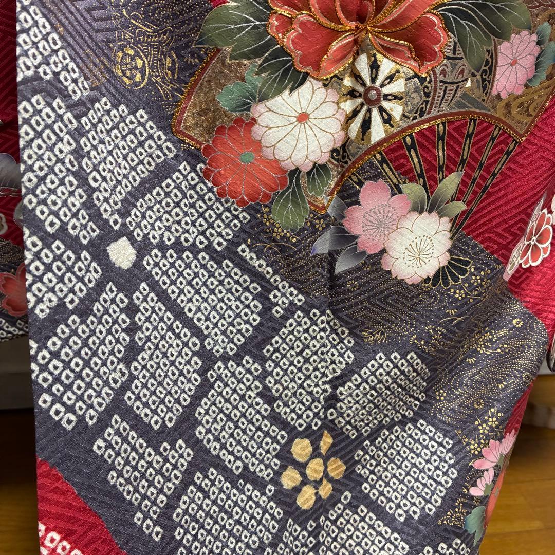 なお様⁂【振袖フルセット】 +小物・肌襦袢セット 赤 扇花柄 金駒刺繍