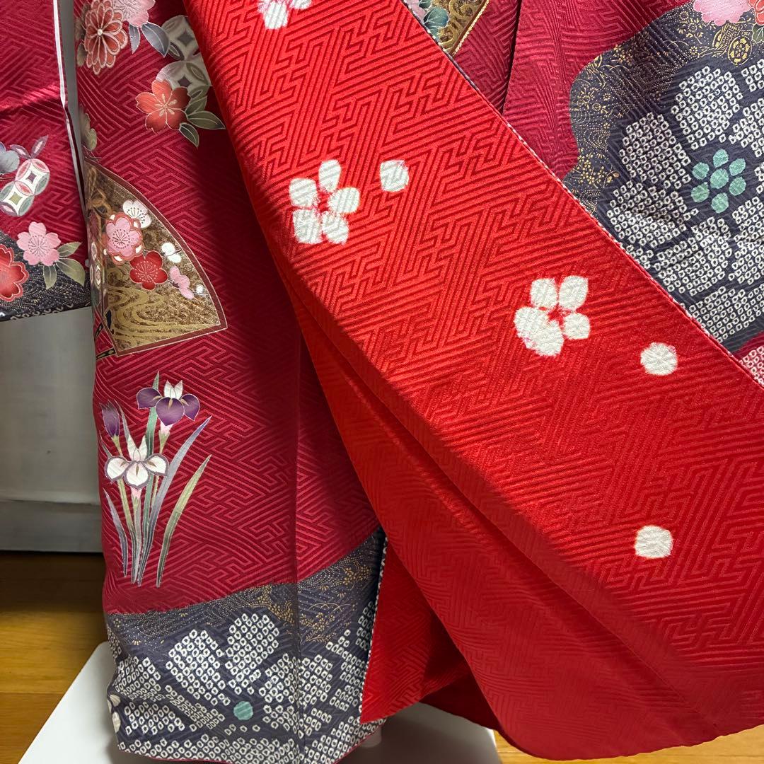 なお様⁂【振袖フルセット】 +小物・肌襦袢セット 赤 扇花柄 金駒刺繍