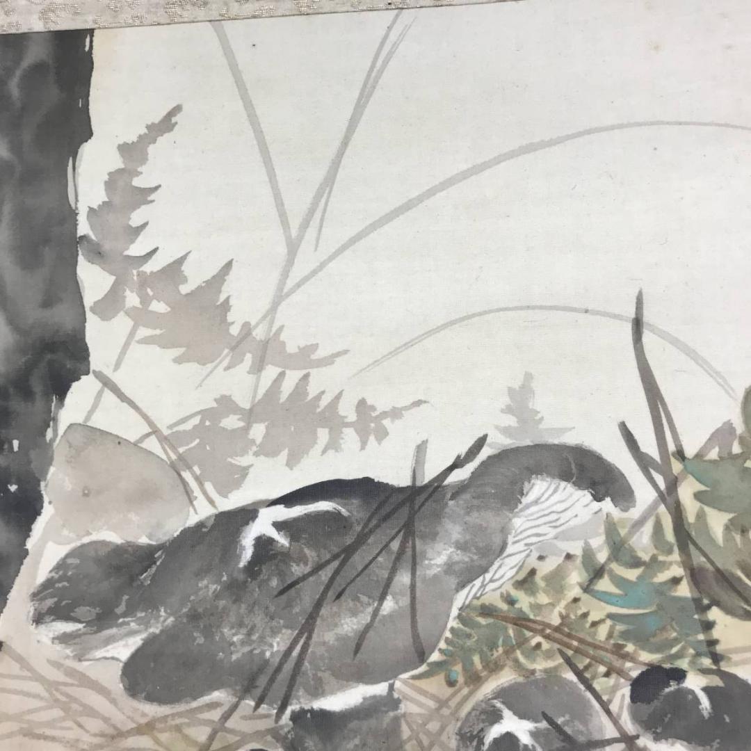 【模写】小野竹喬/松茸図/山水図/マツタケ図/横物/掛軸☆宝船☆AD-636