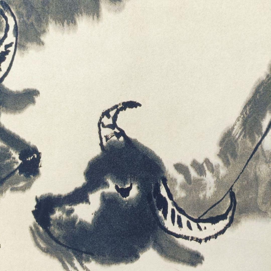 李可染《芦塘競渡》 三尺中堂掛軸｜中国近現代水墨画｜名人書画