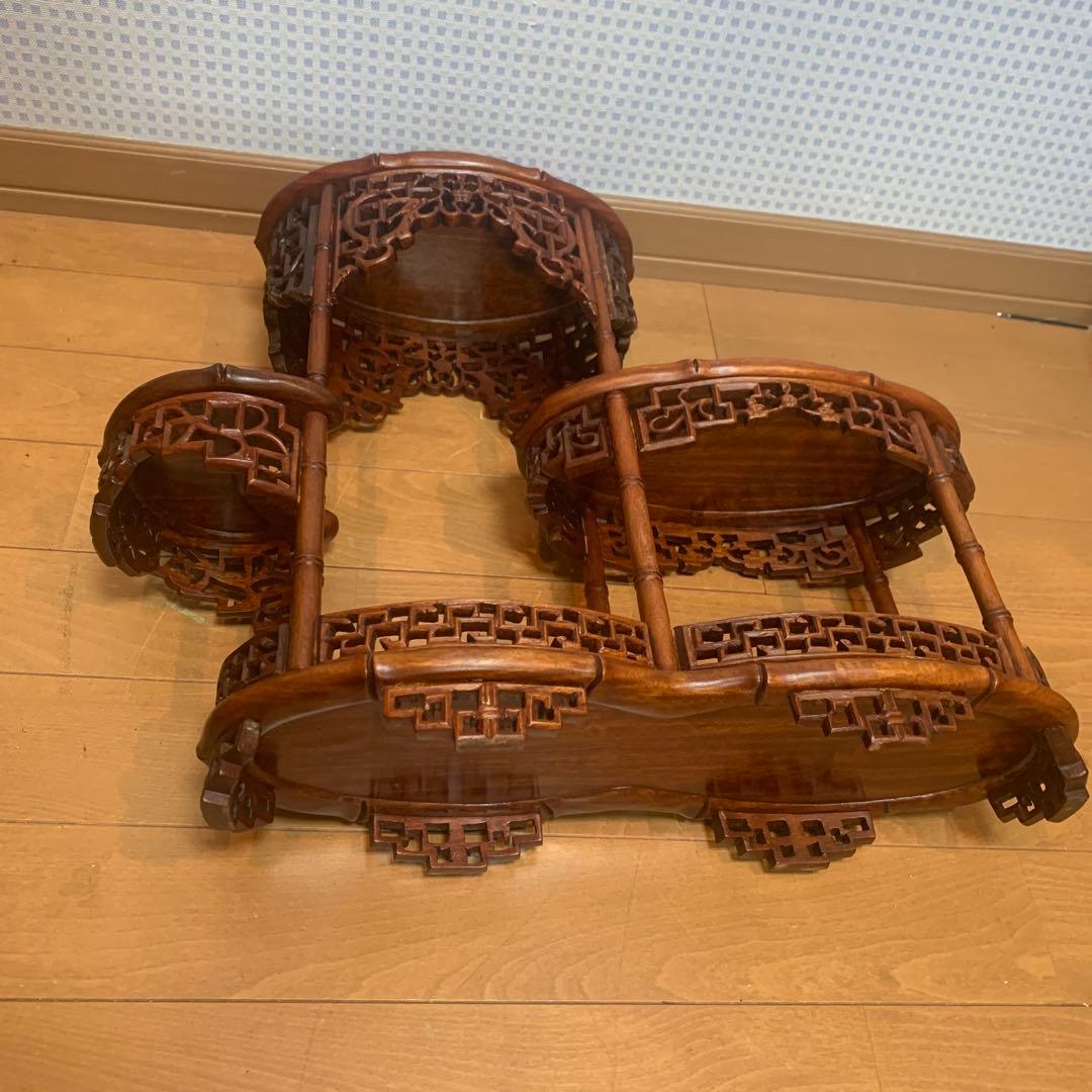 飾り台 花梨 インテリア台 透彫木彫