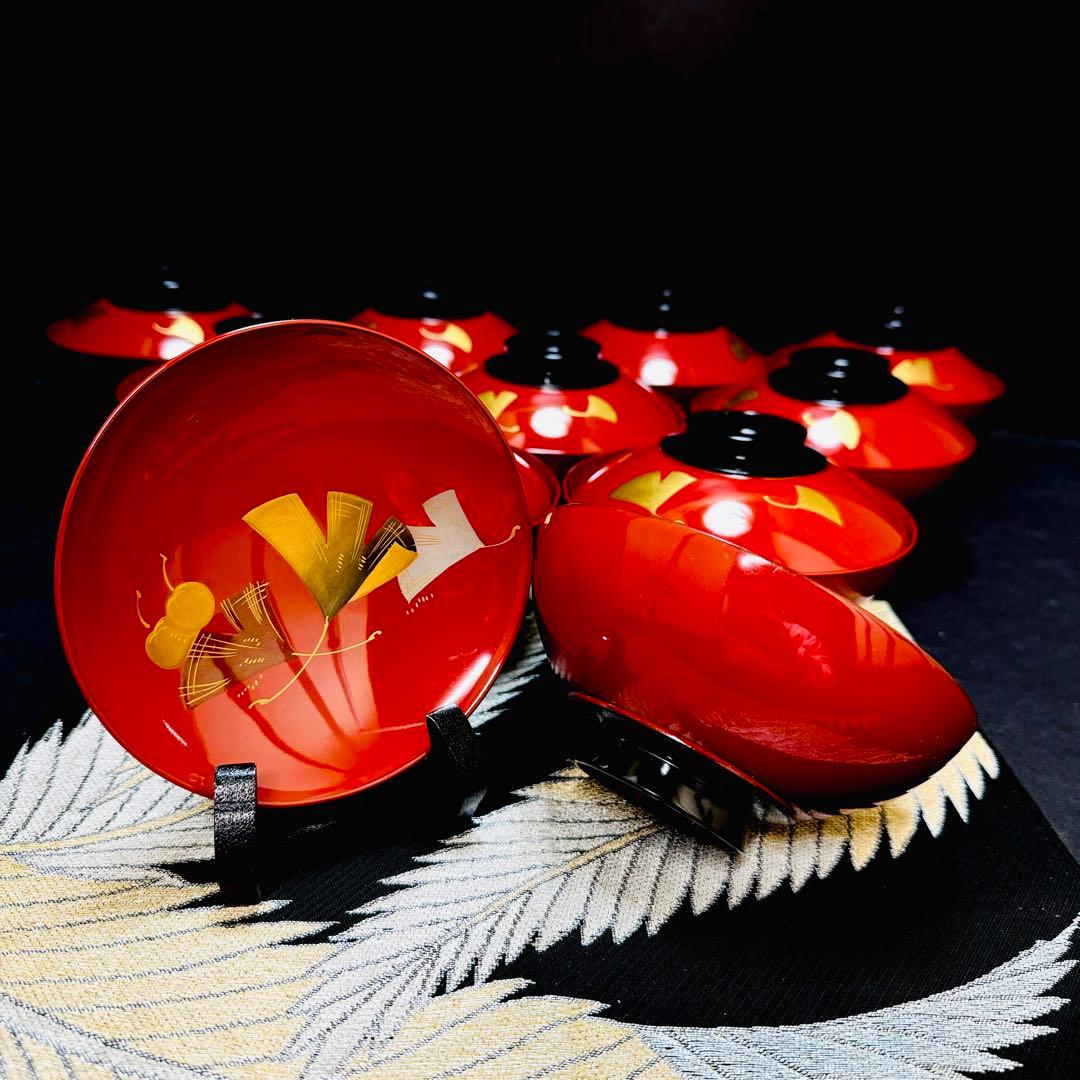 漆器　輪島塗　木製　蒔絵　溜塗　吸物椀　蓋付椀　汁椀　10客 木箱