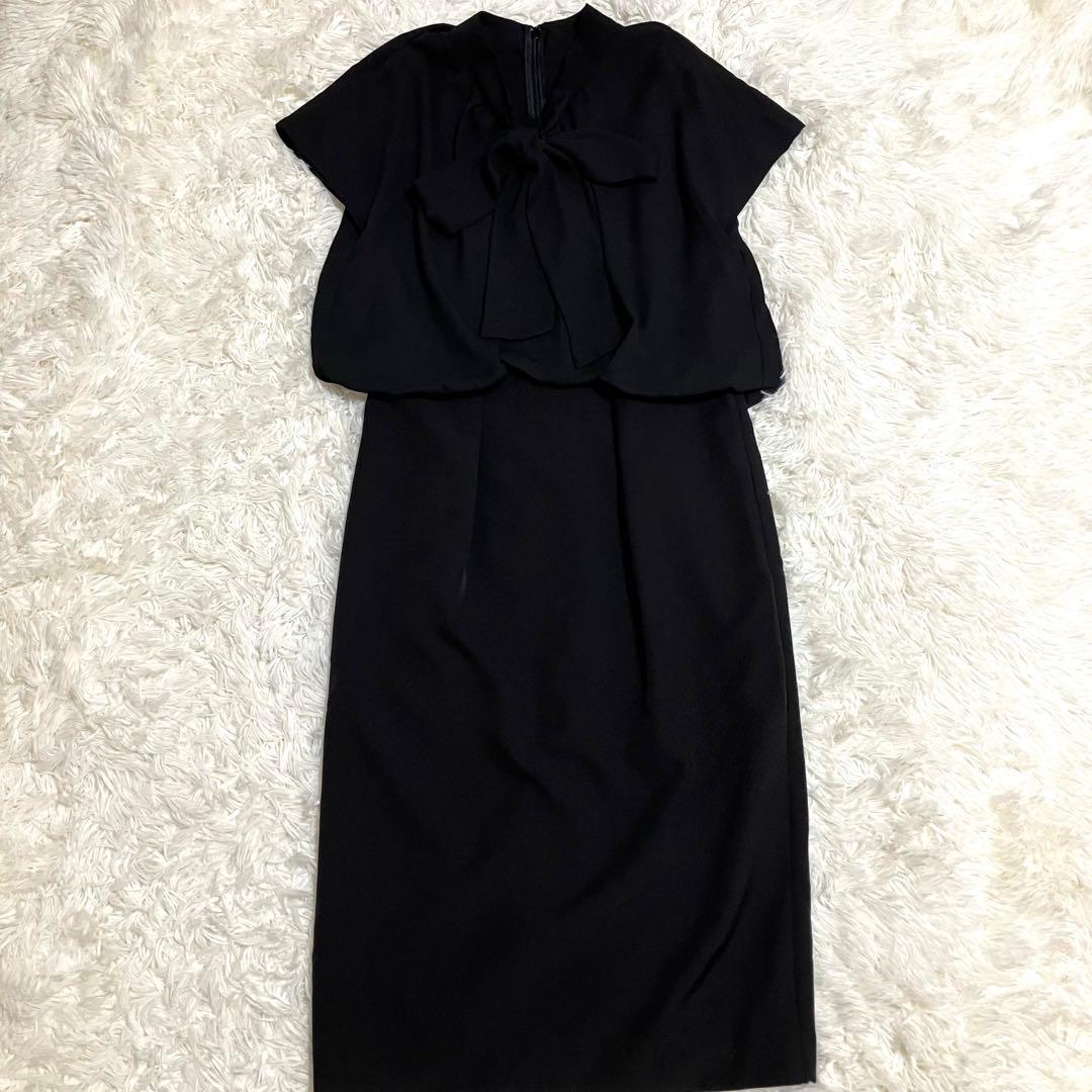 ルイルエブティック ボウタイ リボン タイト ワンピース 黒 M シフォン