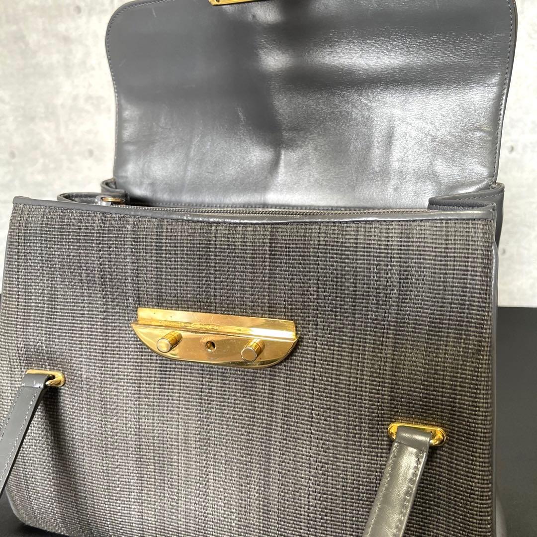 【COMTESSE】ホースヘア×レザー ダークグレー ゴールド金具 ハンドバッグ