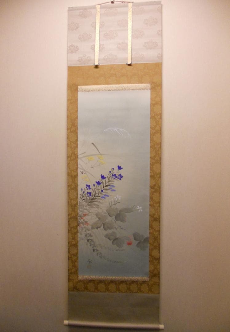 掛け軸 河田雲鳳 『 五帝四季花 』 絹本 希少 軸装 茶道具 掛軸 美品 です