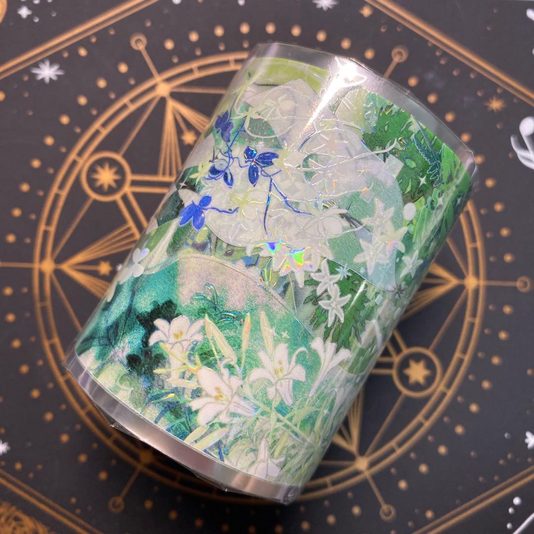 9094】海外 マステ 3/5/巻 貝殻光マスキングテープ 緑 自然 背景系