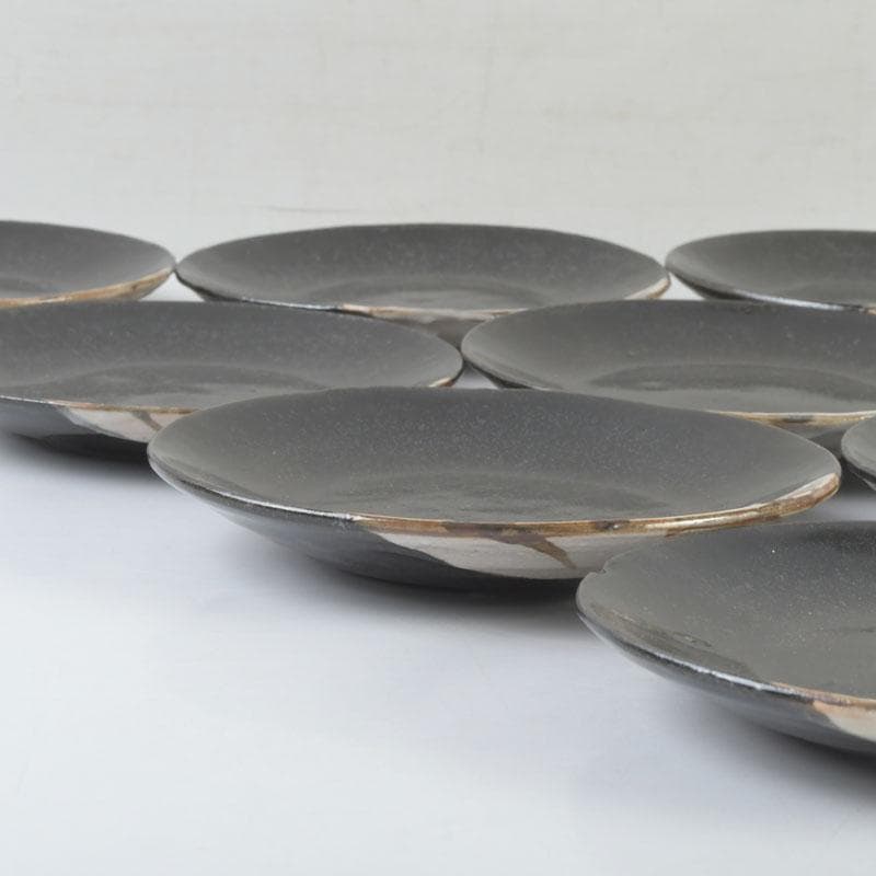 和食器　織部焼　竹里庵　葵窯　加藤春二作　草文皿　十客　共箱　V　9735