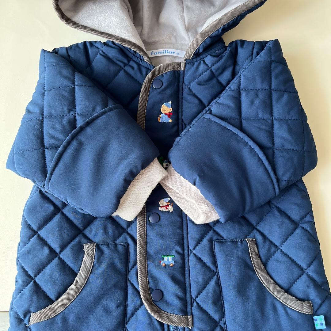 ファミリア ネイビー キルティング アウター ジャンプスーツ 80 ロンパース
