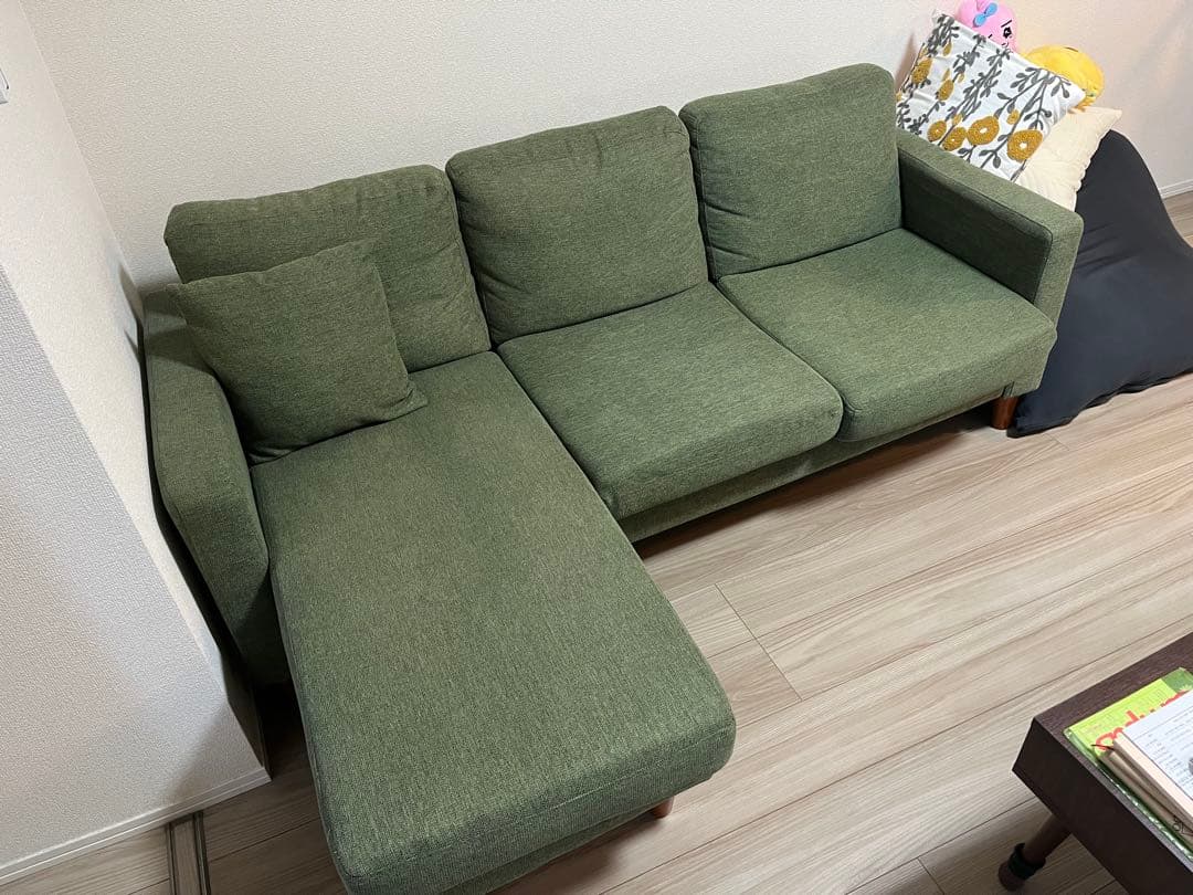 3人掛けカウチソファ グリーン