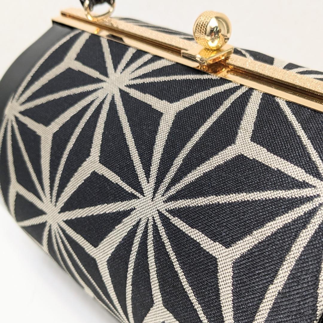 和装 草履バッグセット 帯地 麻の葉 黒×金 3枚芯 フリーサイズ k15-15