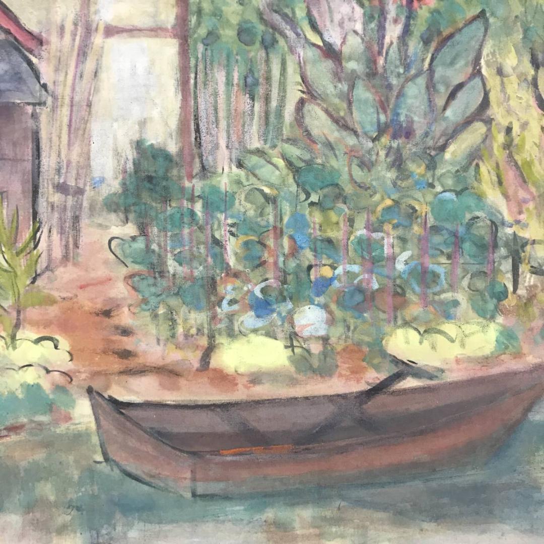 【真作】奥村采菲/水辺花屋敷図/山水図/掛軸/名家伝来/AC-548