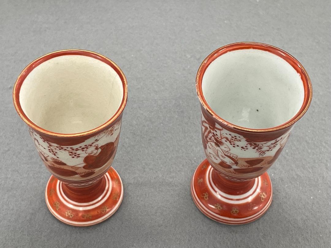 九谷焼 赤絵盃 酒盃 馬上杯 人物文人 幕末明治 2客