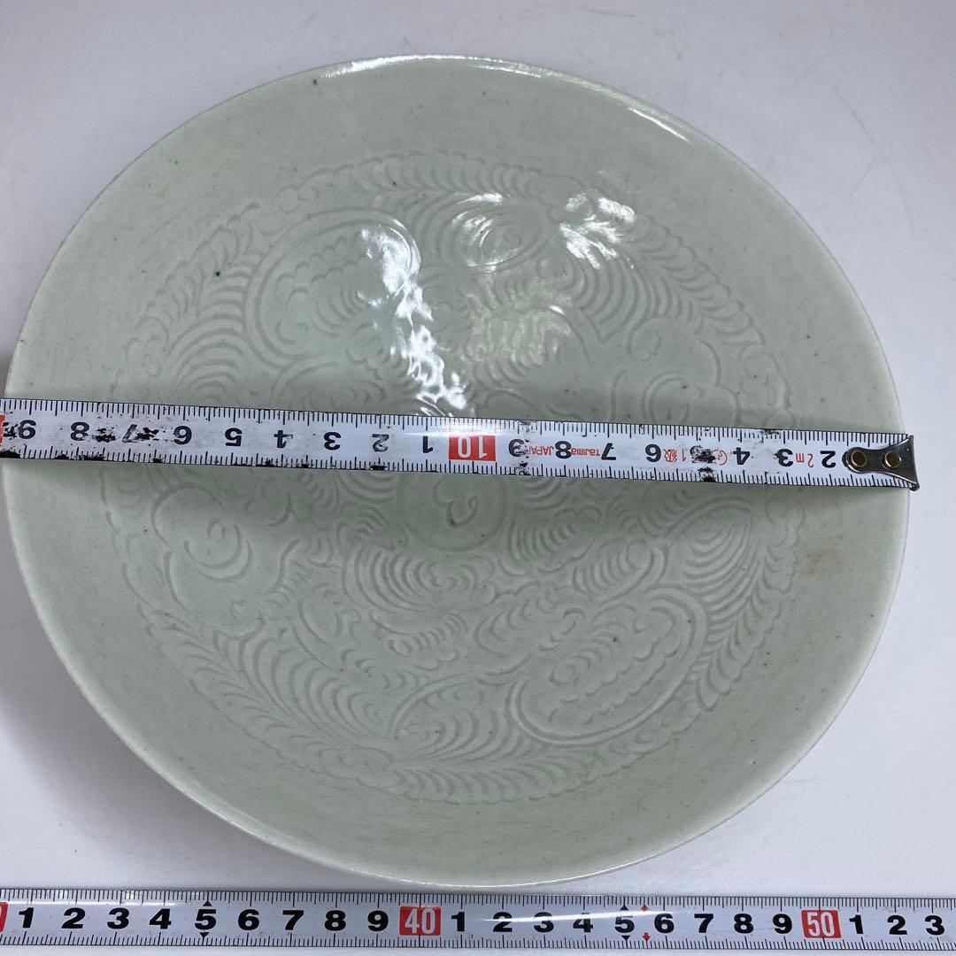 古代中国 青磁 青影刻雲鉢 幅約19.8㎝ トヒチル 東さ7-0304☆2Fの通販