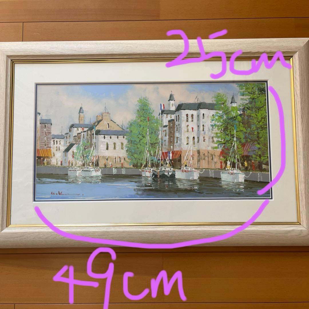 油彩画♡黒沢久♡クロアジック港♡フランス