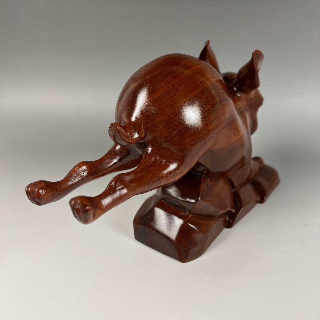 木製跳ねるウサギの彫刻 艶のある美しいうさぎ 躍動感 縁起物 干支 波兎