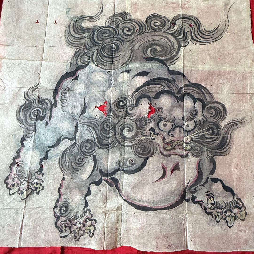 超限定8月2日20時迄‼️超絶傑作「青い唐獅子」粉本絵手本紙本肉筆署名新井寒竹筆⑪