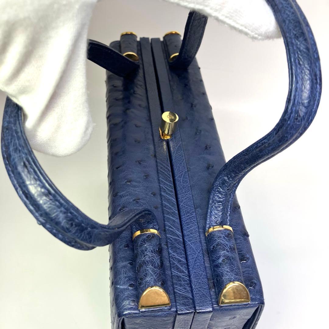COMTESSE コンテス ハンドバッグ オーストリッチ　ブルー　ゴールド金具