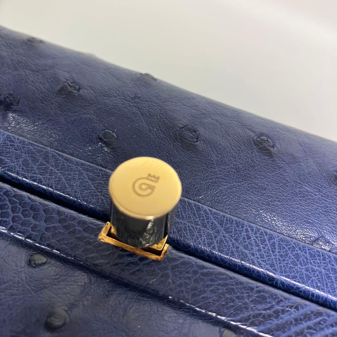 COMTESSE コンテス ハンドバッグ オーストリッチ　ブルー　ゴールド金具