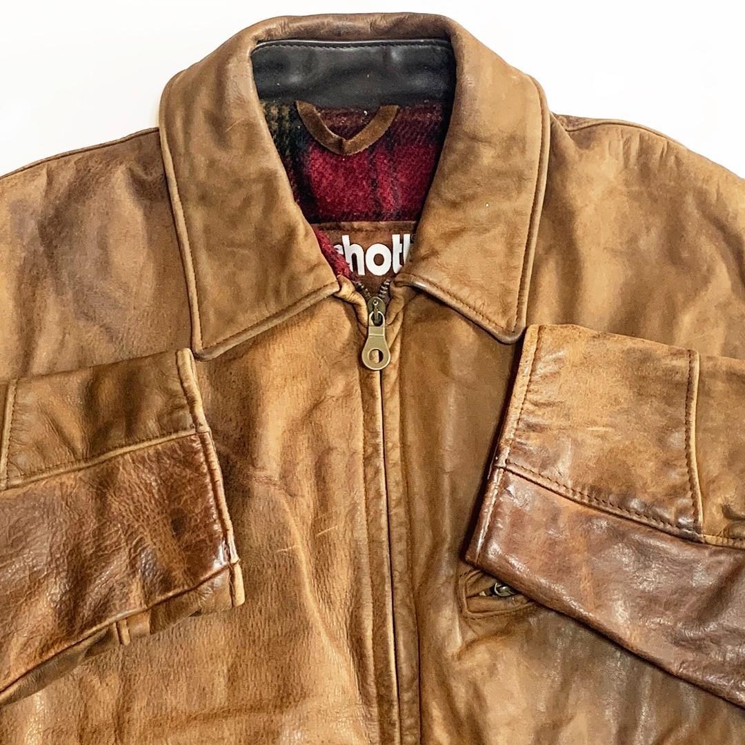 ショット M レザーライダースジャケット メンズ 38 茶 シングル 本革