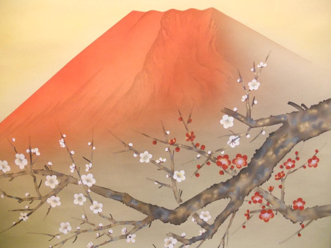 掛け軸 松橋玉昇 『 洋上赤富士 』 絹本 希少 軸装 茶道具 掛軸 美品 です