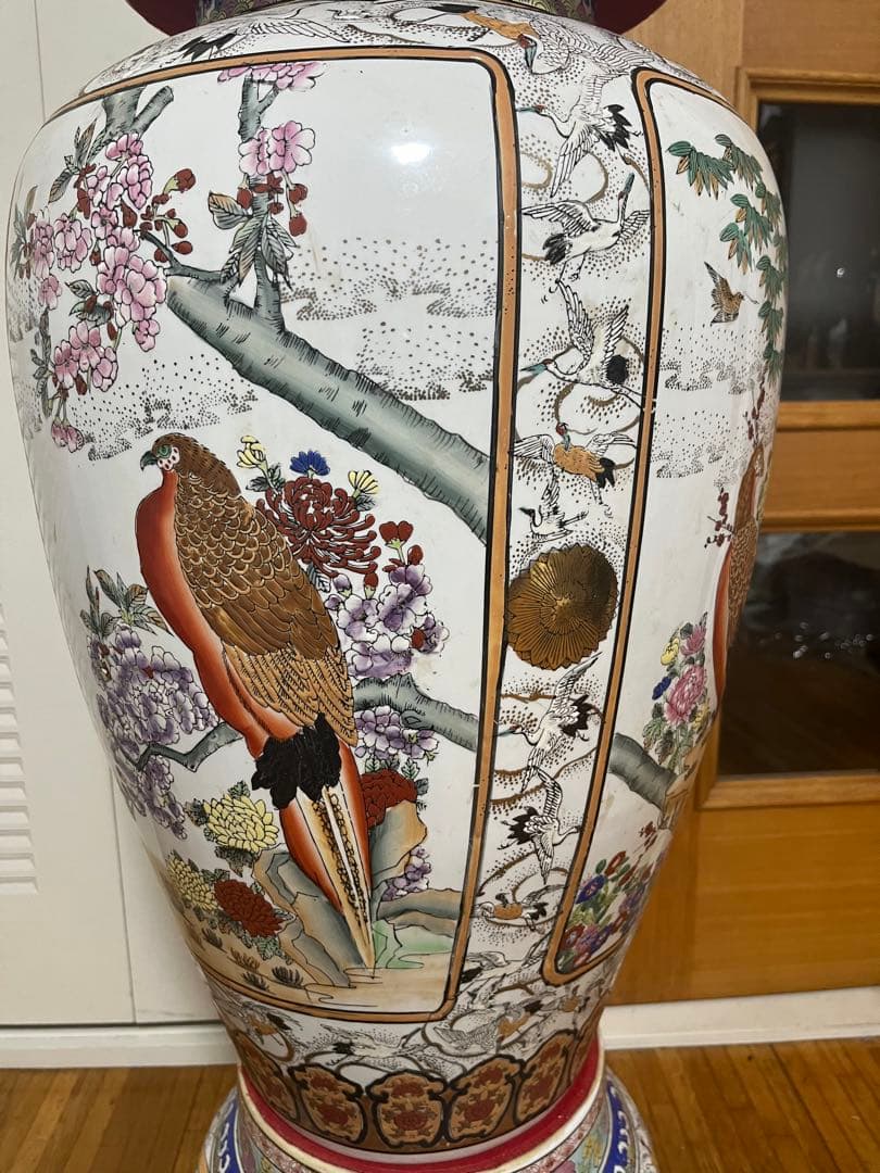 極上品希少☆飾壺 蓋付き壺 沈香壺 金襴極彩色 花鳥高さ約130cm