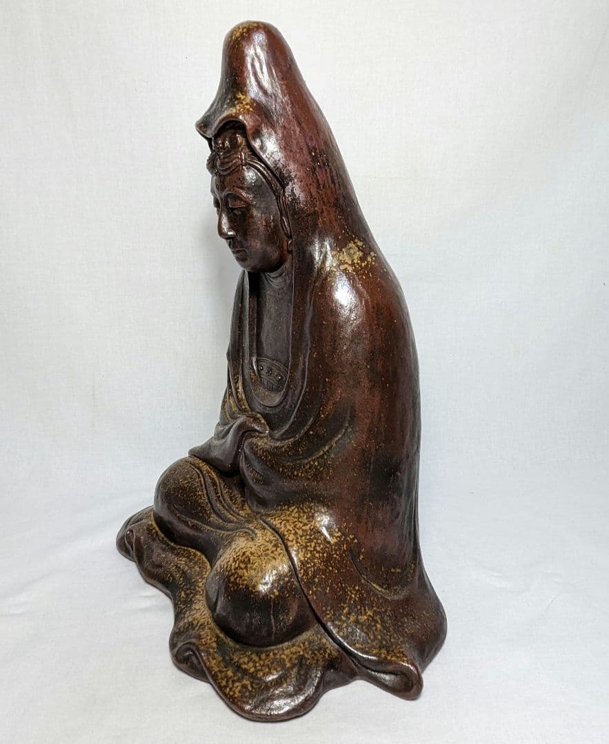 備前焼 観音菩薩座像 仏像 置物 仏教 陶像 インテリア 細工物 久本浩一？