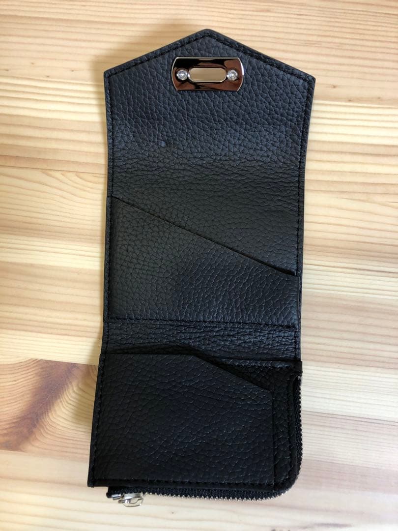 未使用レザーアトリエフィロソフィ三つ折り牛革財布ブラック