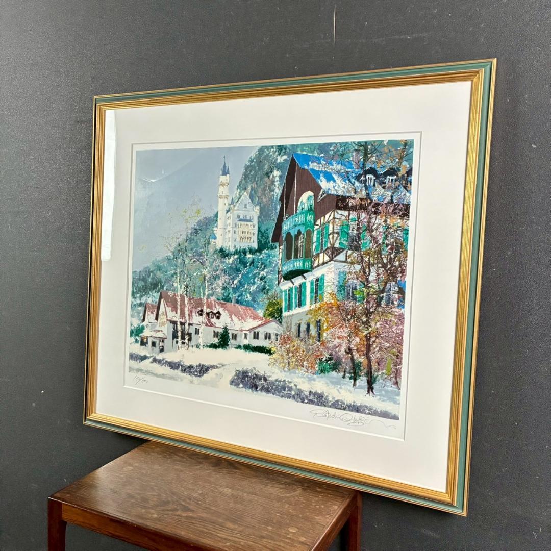 美品 小田切訓「雪のノイシュバンシュタイン城」シルクスクリーン 直筆