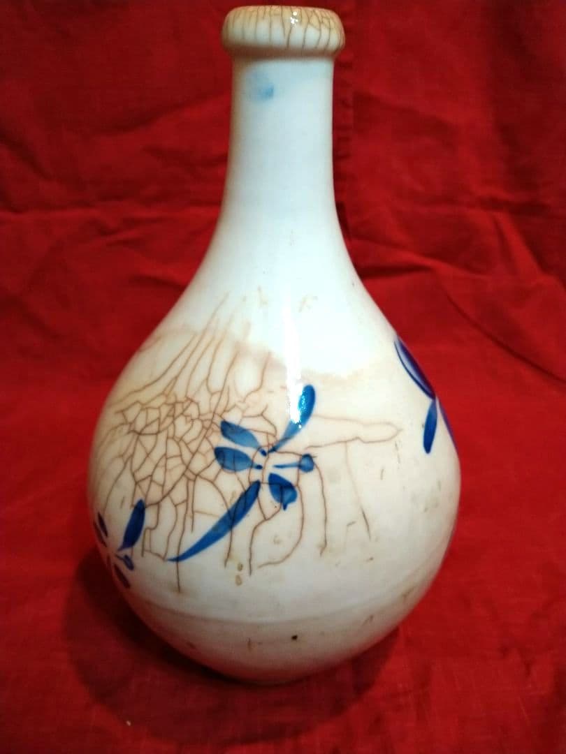 ⬛【山水】８０年前のヴィンテージ・コレクション品・骨董品【昭和の貫入柄花瓶・壺】