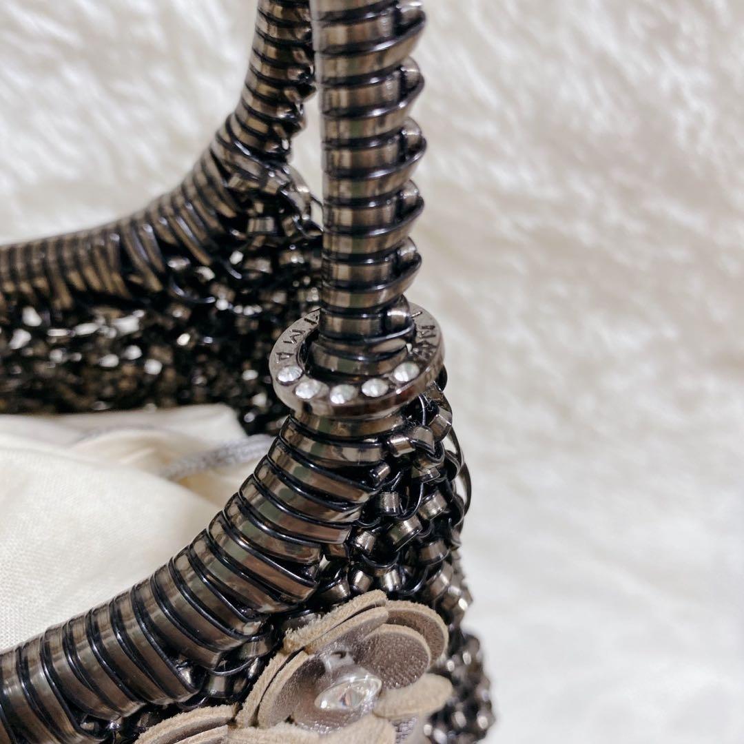 《希少》アンテプリマ ワイヤーバッグ メタリックブラック フラワーモチーフ