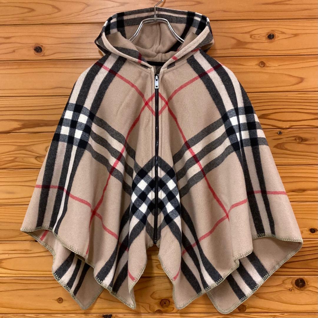 BURBERRYノバチェック柄ウールカシミヤ混 フード付きポンチョ・ケープ