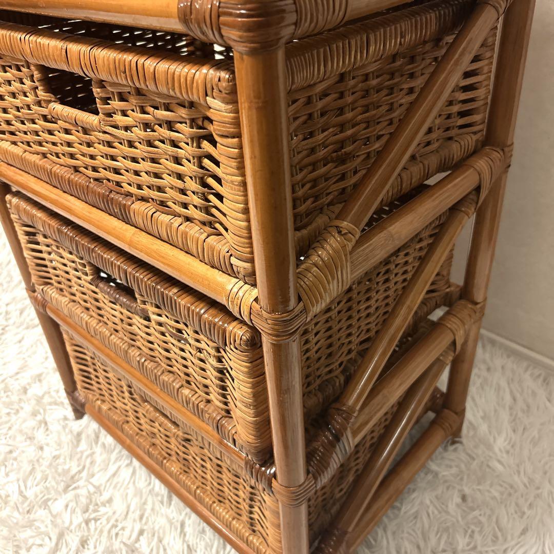 ラタンチェスト 4段 籐家具 ビンテージ 電話台 収納 ラタン タンス 箪笥