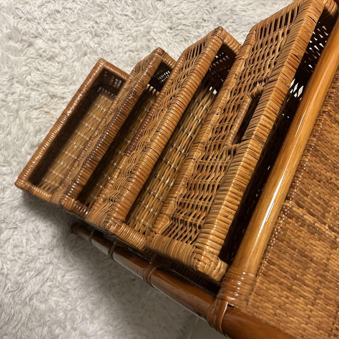 ラタンチェスト 4段 籐家具 ビンテージ 電話台 収納 ラタン タンス 箪笥