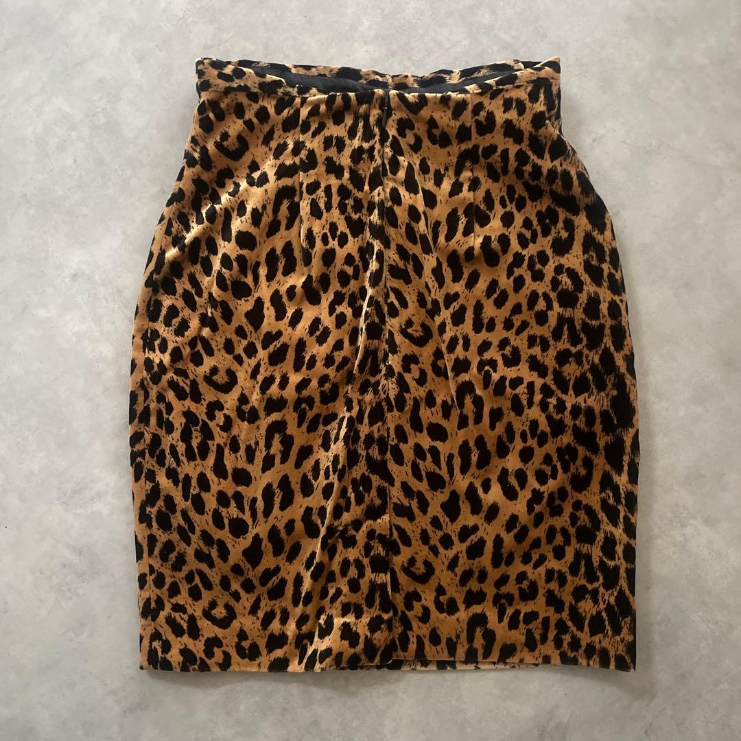 USA製 ヴィンテージ レオパード 柄 スカート ビンテージ ベロア 豹 ヒョウ