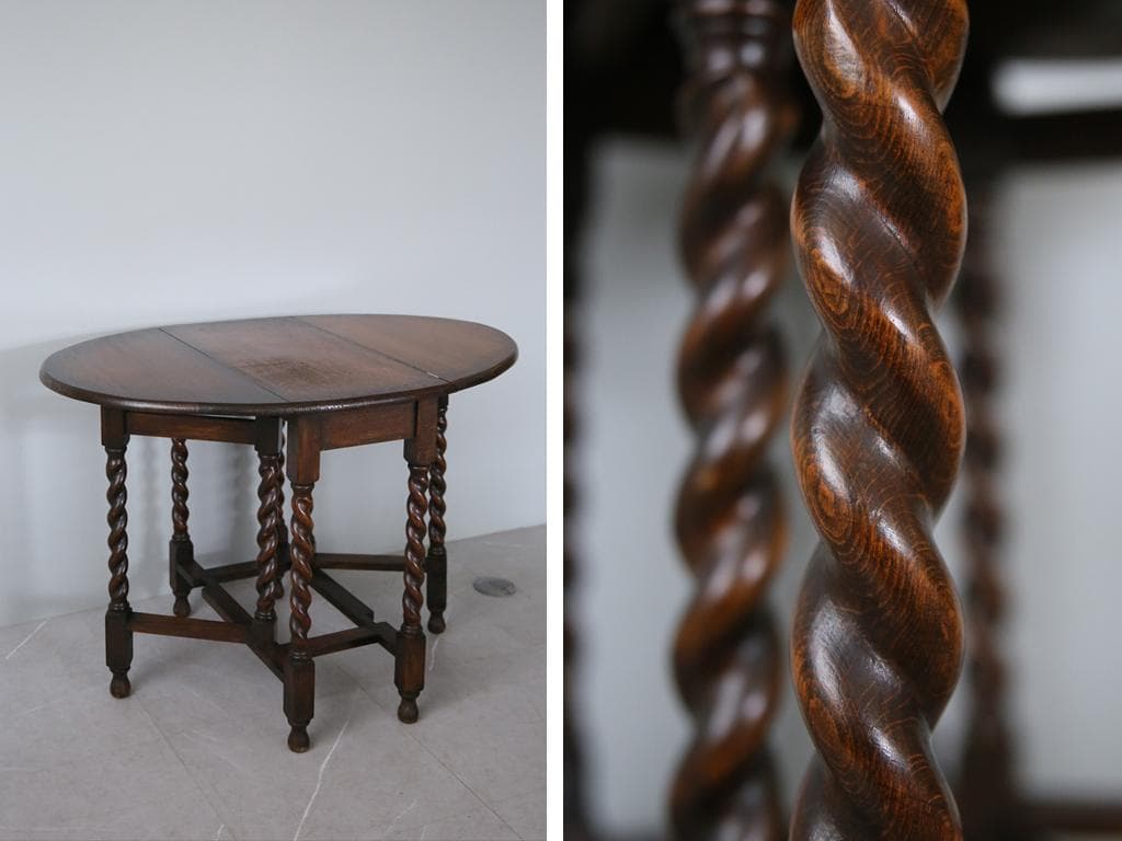 英国アンティーク木製ゲートレッグテーブル/ダイニング机バタフライ(87-126)