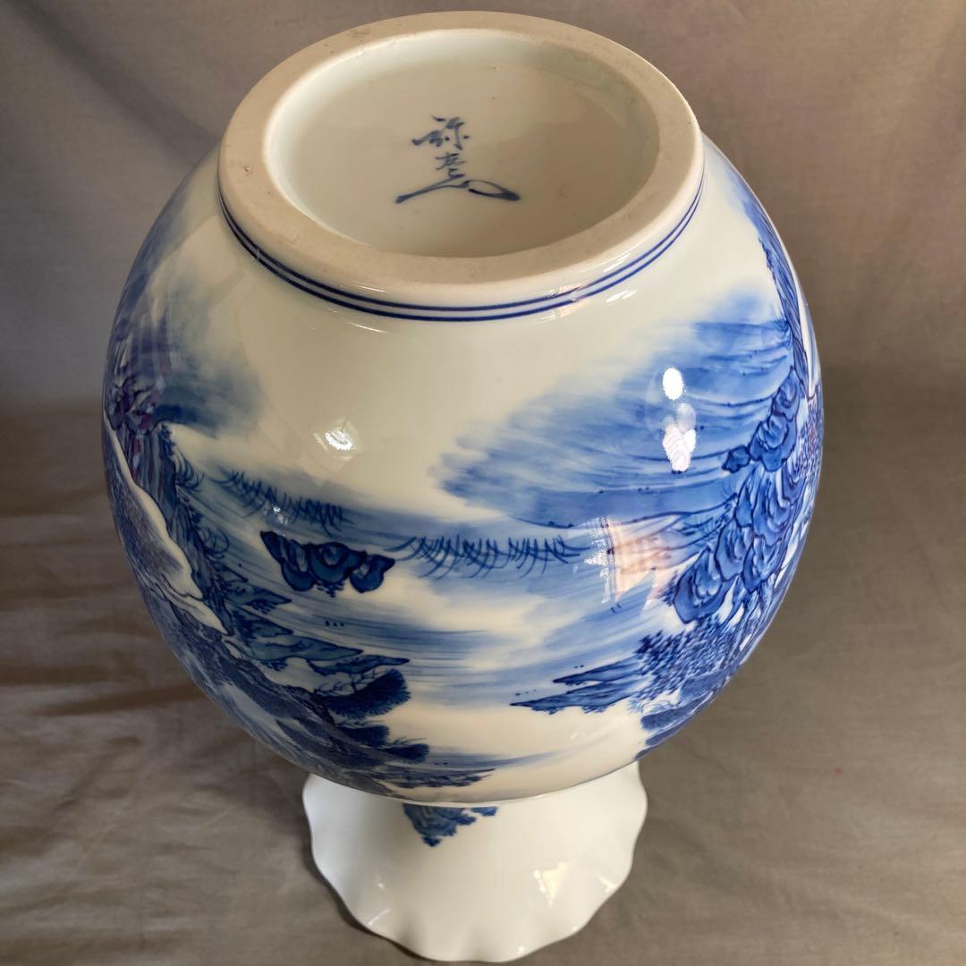 【彌左衛門】古伊万里の伝統　日本の名窯　松本彌左衛門作　染付廻り山水絵　大花瓶