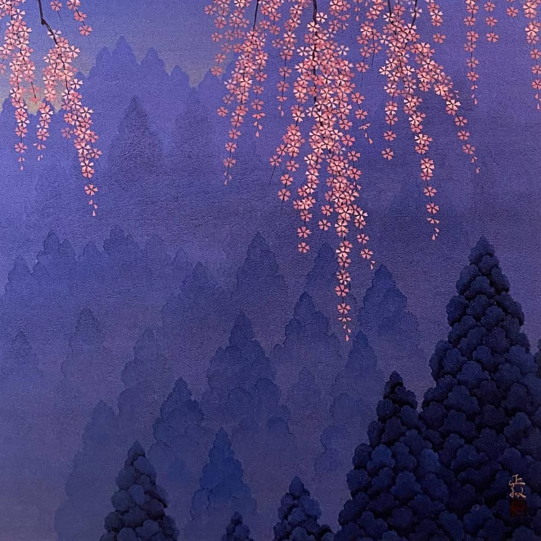 羽柴正和、【春宵の森】、希少な額装用画集より、新品額装付、状態良好