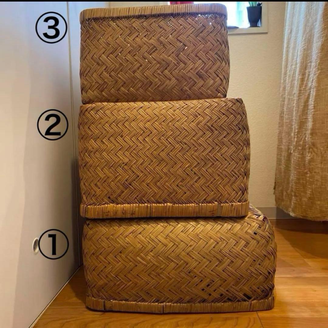 ③ 【最終価格】竹行李 柳ごおり昭和レトロ 竹細工 大籠 箪笥カゴ 受け