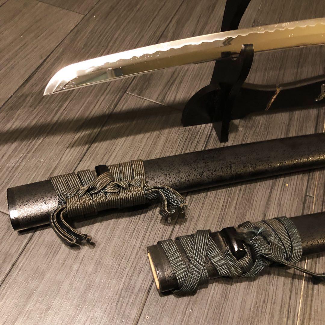 高級模造刀　居合刀　 美術刀剣　太刀　脇差　大小セット　深緑拵え