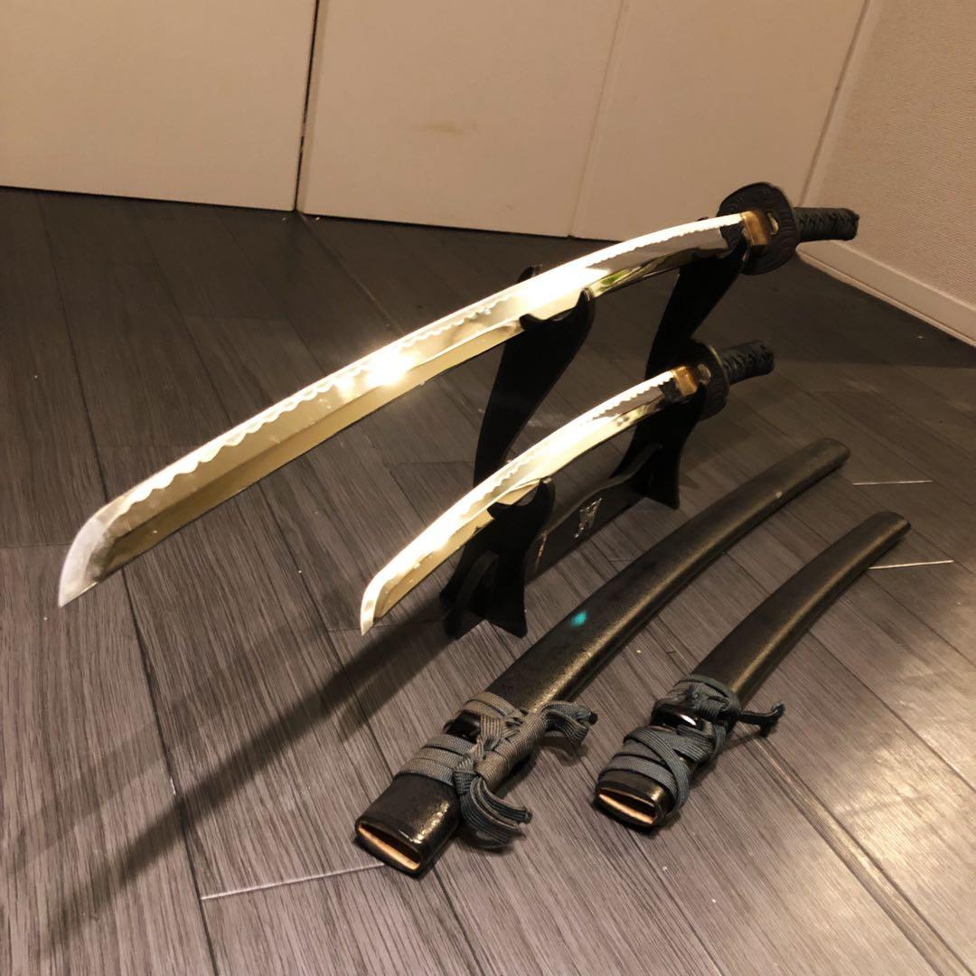 高級模造刀　居合刀　 美術刀剣　太刀　脇差　大小セット　深緑拵え