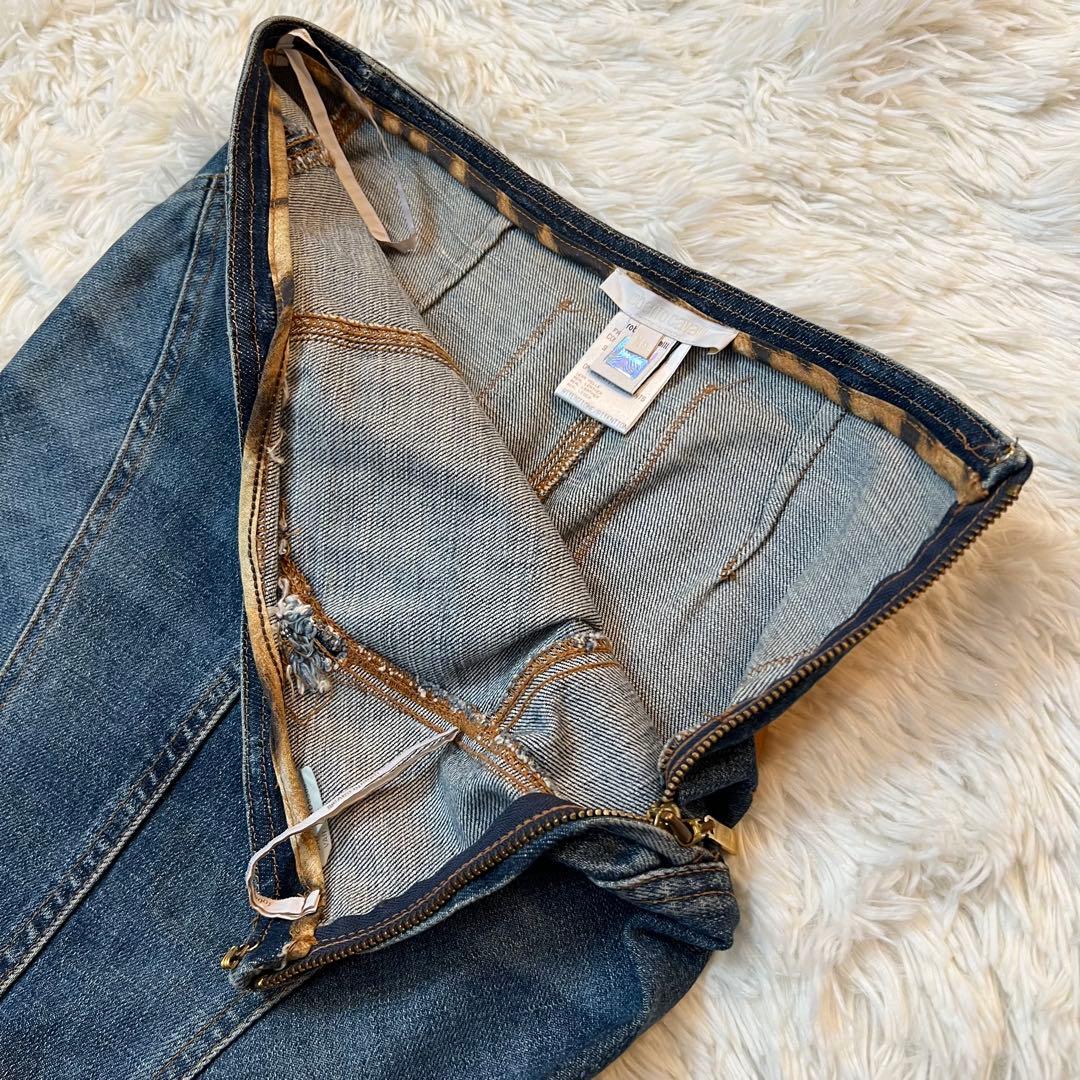 ロベルトカヴァリ ヴィンテージ デニム マーメイド スカート 革 ポケット 希少