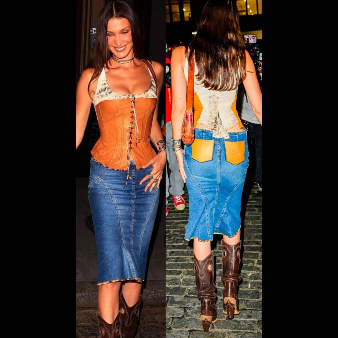 ロベルトカヴァリ ヴィンテージ デニム マーメイド スカート 革 ポケット 希少