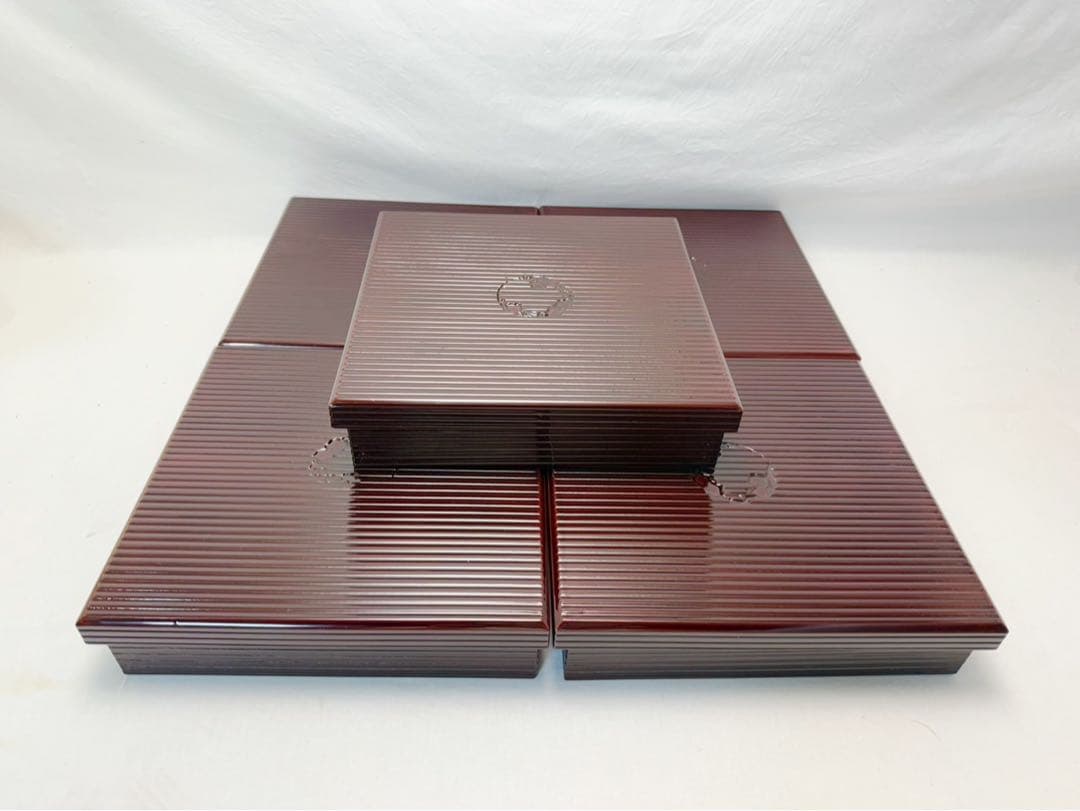 懐石道具 浅己造 輪島塗 木製溜塗 幕の内 縁高重箱 五客揃 内黒 底印 共箱