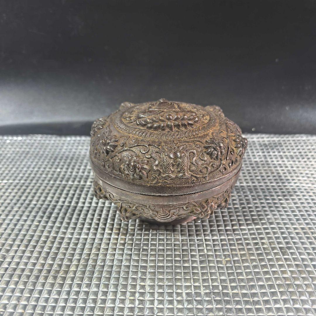 銅製 仏像 彫刻印泥盒 インク盒 アクセサリー盒 文房具 書道具 装飾品 置物