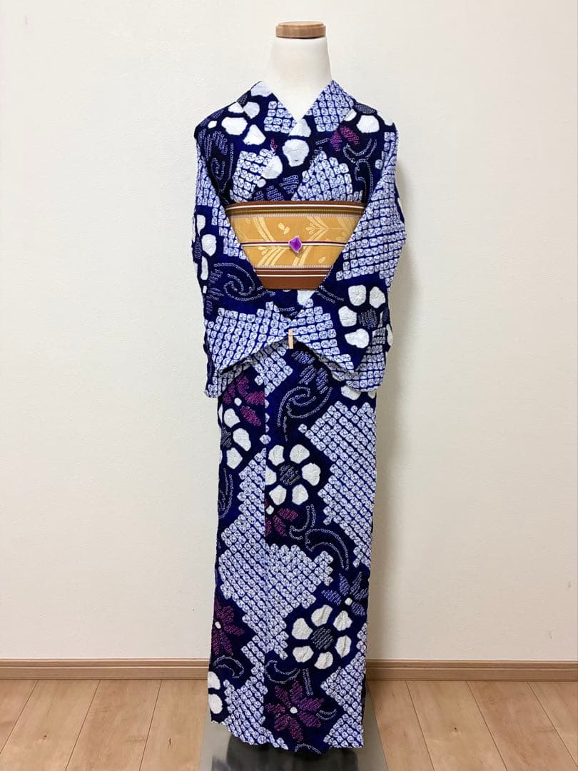 浴衣　有松鳴海絞り　蔓花　裄67cm