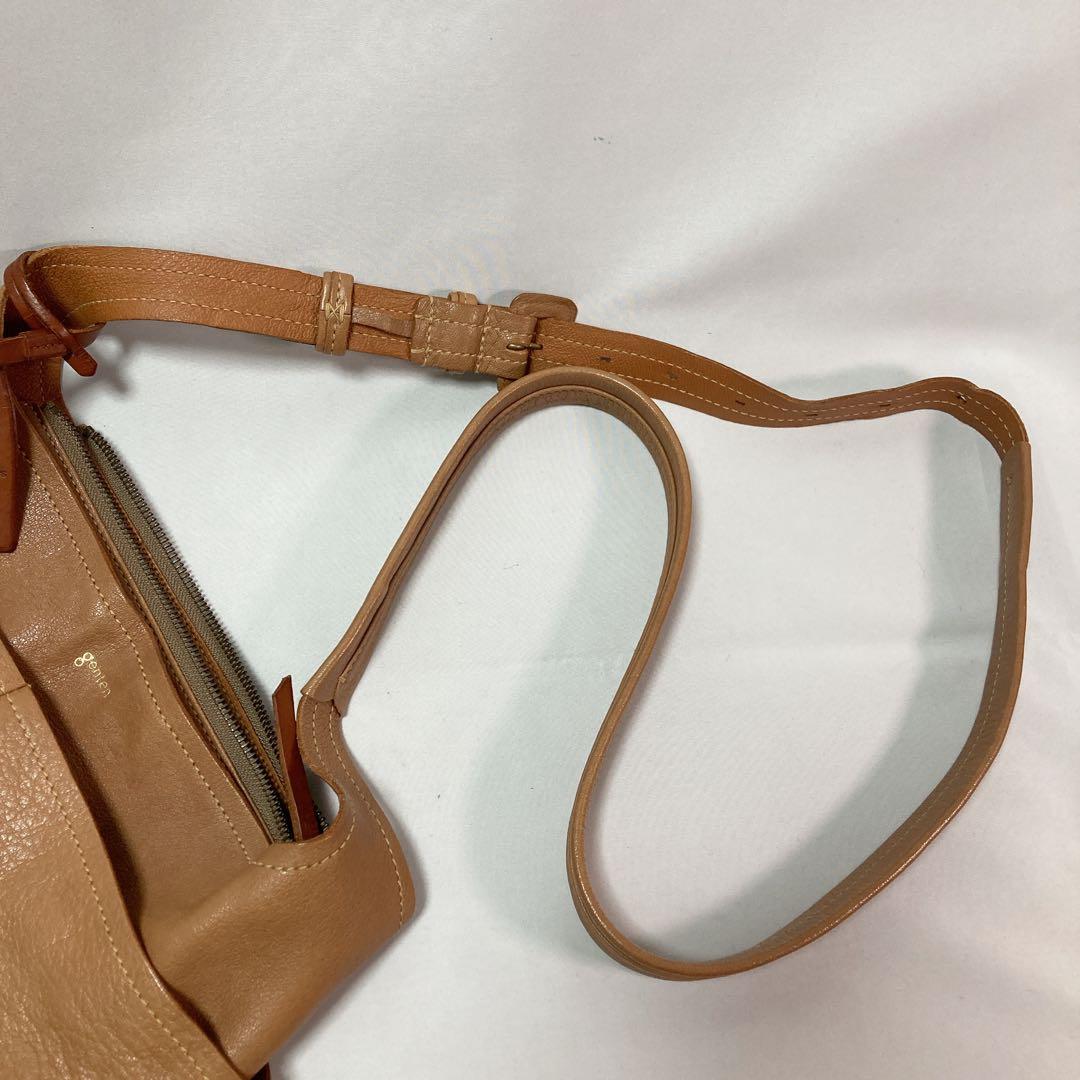 genten ゲンテン タスカ ロゴ ショルダーバッグ レザー グレージュ