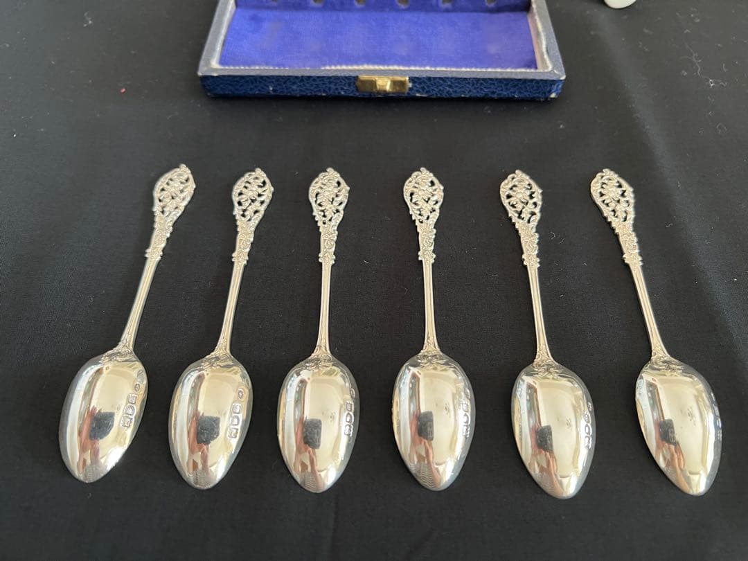 アンティーク純銀製 ロンドン 1904年 ティースプーン6本ケース入り