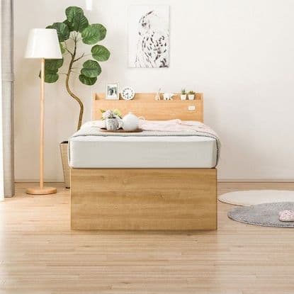 シングル収納付きベッドフレーム ライトブラウン　ジオチェスト