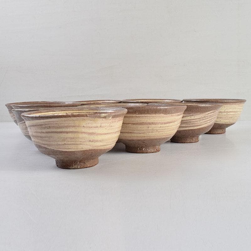 茶道具 河合瑞豊作 刷毛目 三島 数茶碗 十客 共箱 M R9383H