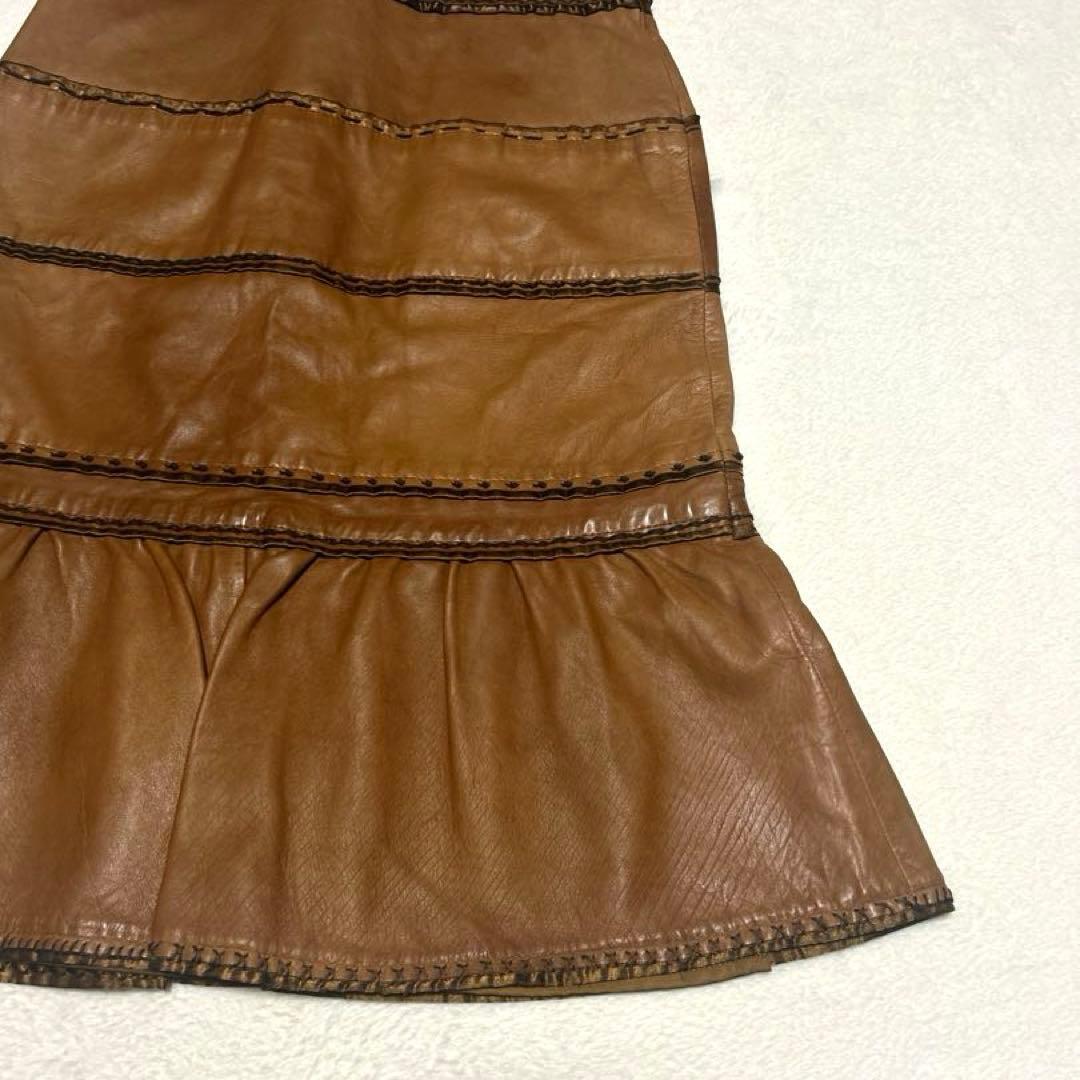 MOSCHINO モスキーノ 本革 レザー　スカート ブラウン フレア　42 M